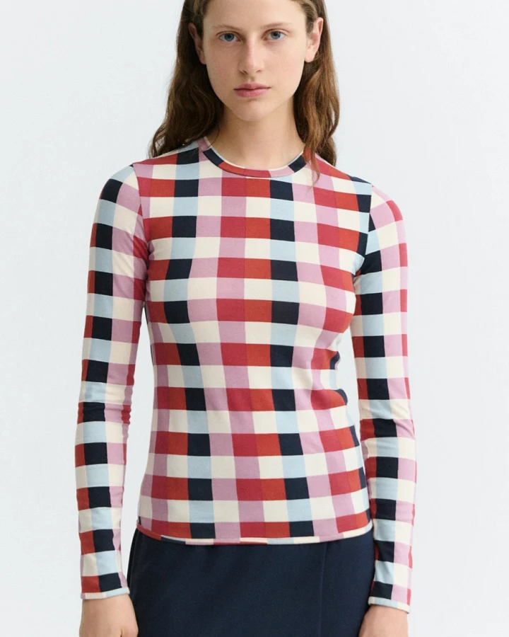 Thinking MU Damen vegan Top Cheshire Breeze Check Red