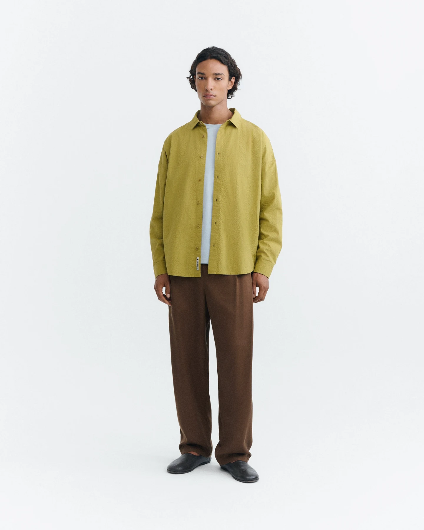Thinking MU Herren vegan Hemd Haru Aus Seersucker Oversize Grün – Ansicht 2
