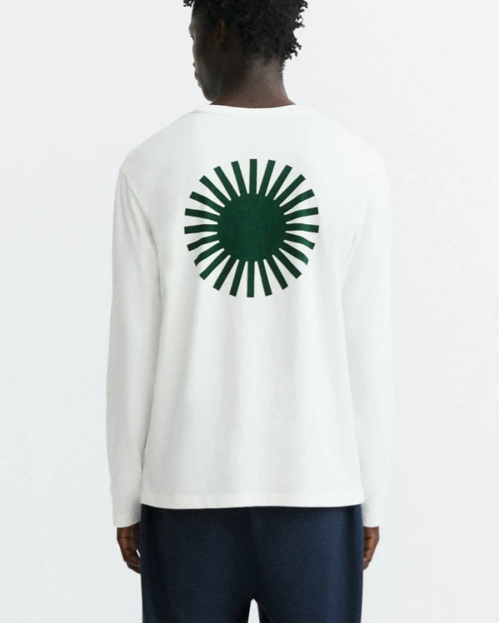 Thinking MU Herren vegan T-Shirt Emilio Langärmelig Weiß/Grün Sun Back