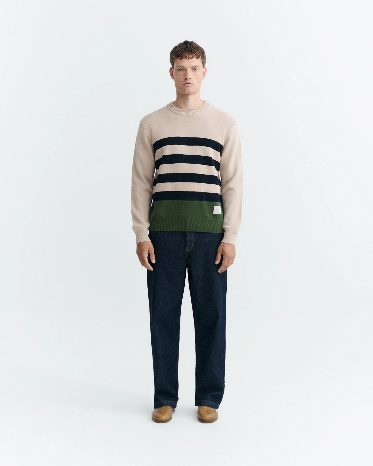 Thinking MU Herren vegan Pullover Seth Gestreift Beige/Schwarz/Grün – Ansicht 2
