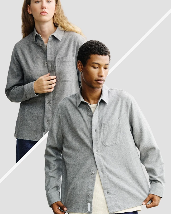 Hemd Flannel Casual Hellgrau