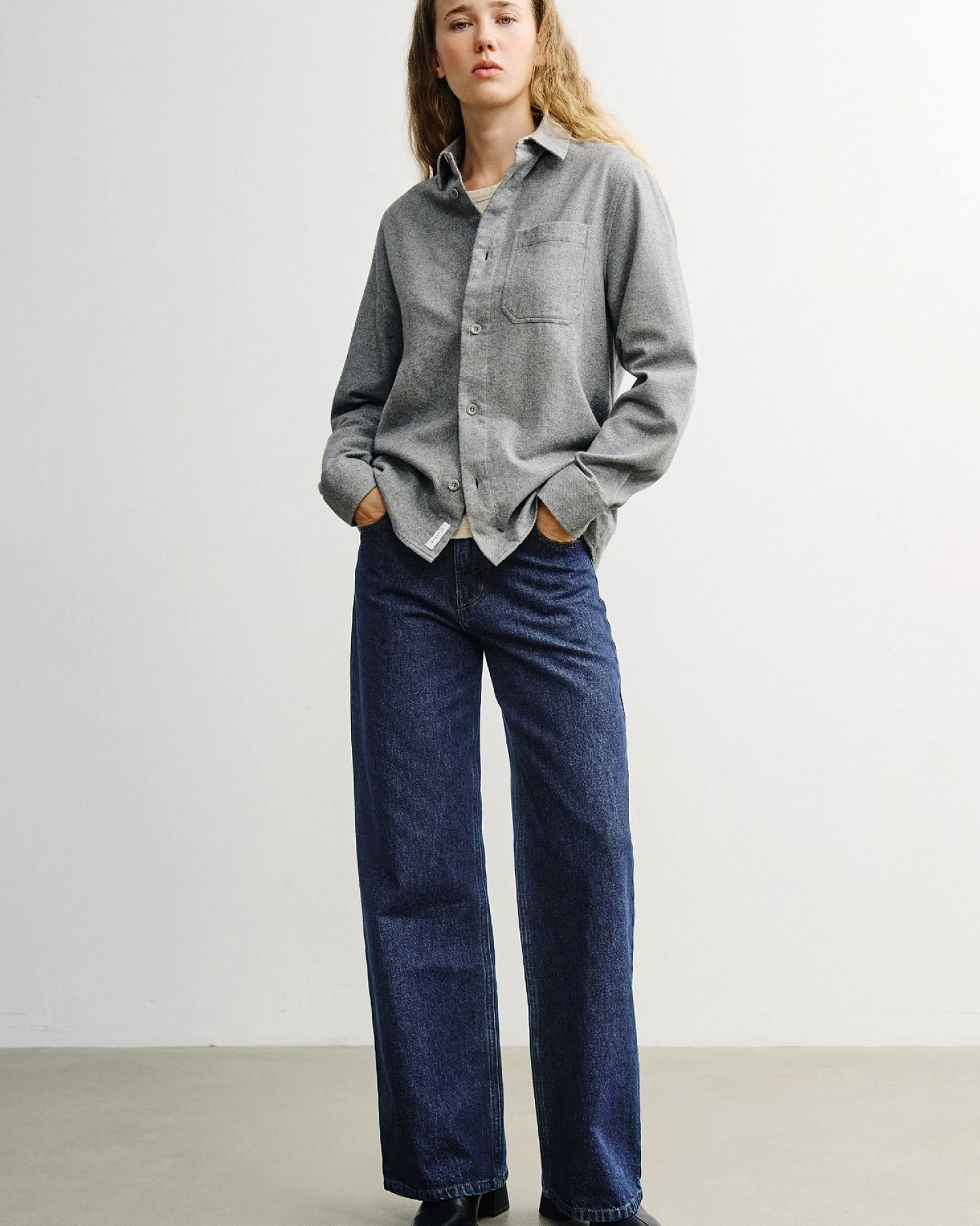 Hemd Flannel Casual Hellgrau – Ansicht 5
