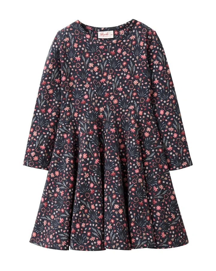 People Wear Organic Langarm-Kleid Mille Fleurs dunkelblau 104