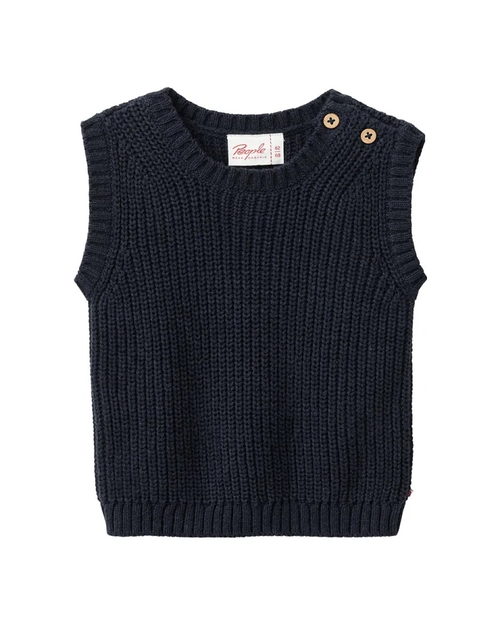 People Wear Organic Strick-Pullunder dunkelblau mélange 74/80