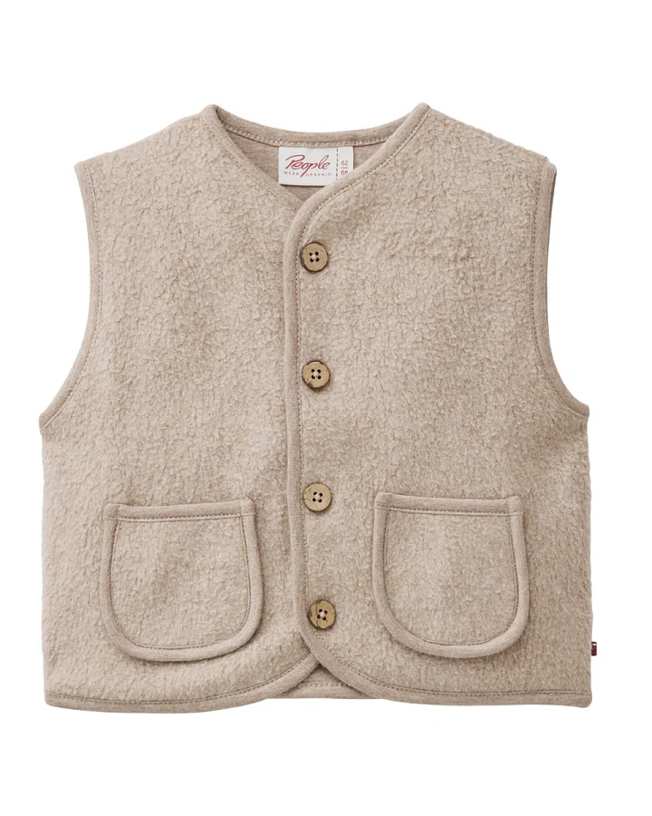 People Wear Organic Fleece-Weste dunkelsand mélange 74/80