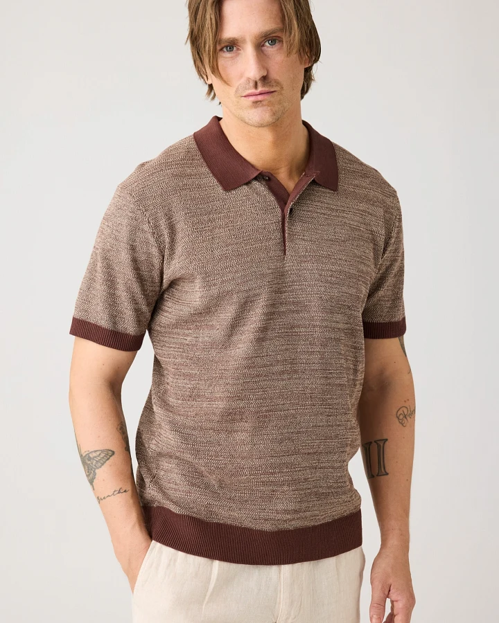 KnowledgeCotton Apparel Herren vegan Gestricktes Polo Rasierte Schokolade