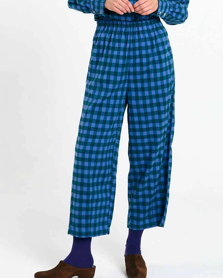 SUITE13LAB Damen vegan Hose Avis Check Blau