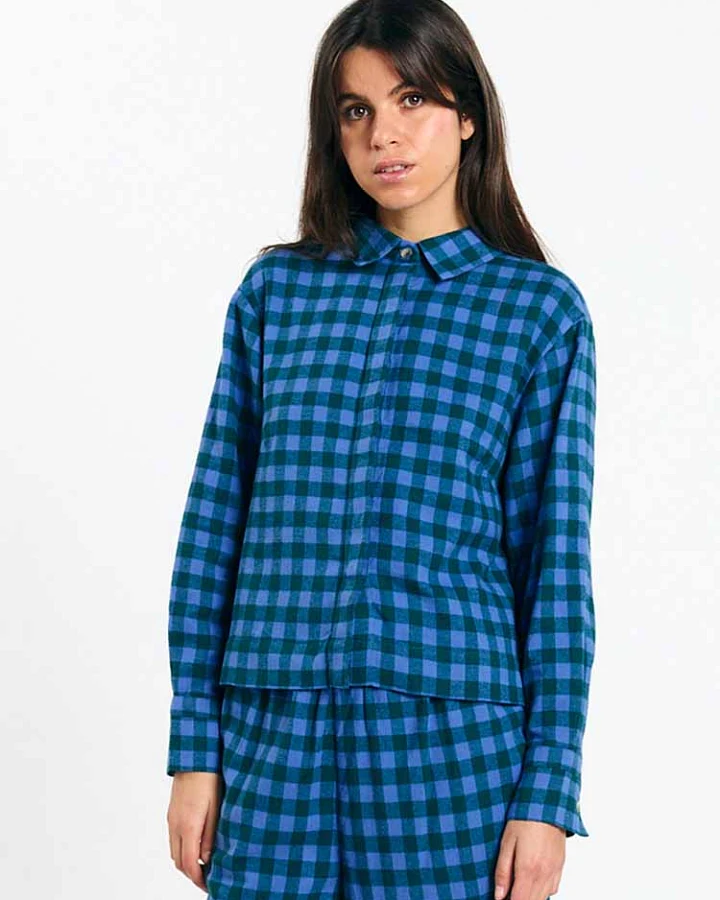 SUITE13LAB Damen vegan Hemd Vila Check Blau