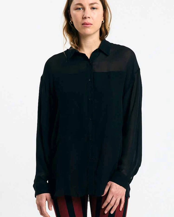 SUITE13LAB Damen vegan Hemd Samarra Schiffon Schwarz