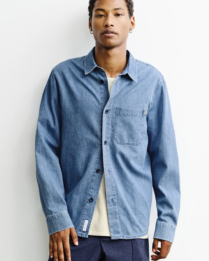Rotholz Herren vegan Hemd Denim Blau