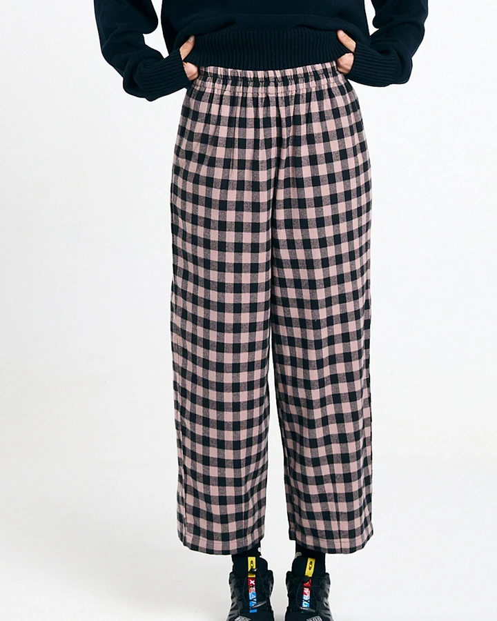 SUITE13LAB Damen vegan Hose Avis Kariert Schwarz Ecru