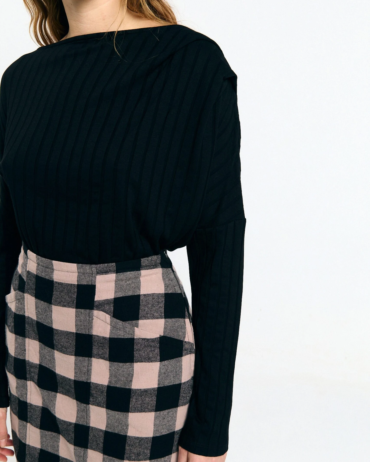 SUITE13LAB Damen vegan Rock Faro Check Schwarz Und Ecru – Ansicht 2