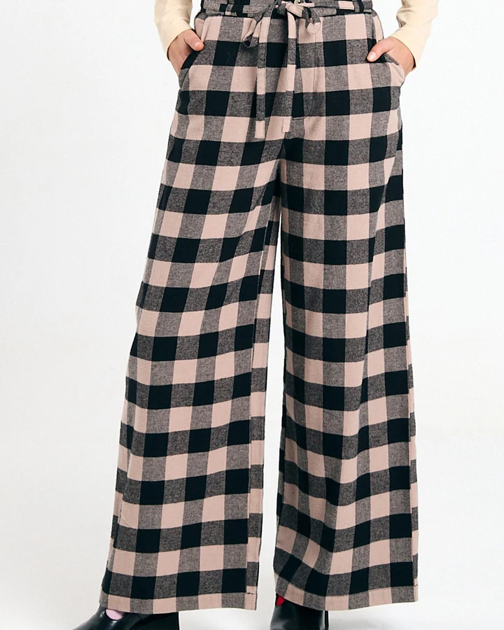 SUITE13LAB Damen vegan Hose Silves Schwarz Kariert Ecru