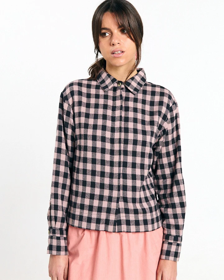 SUITE13LAB Damen vegan Hemd Vila Check Schwarz Ecru