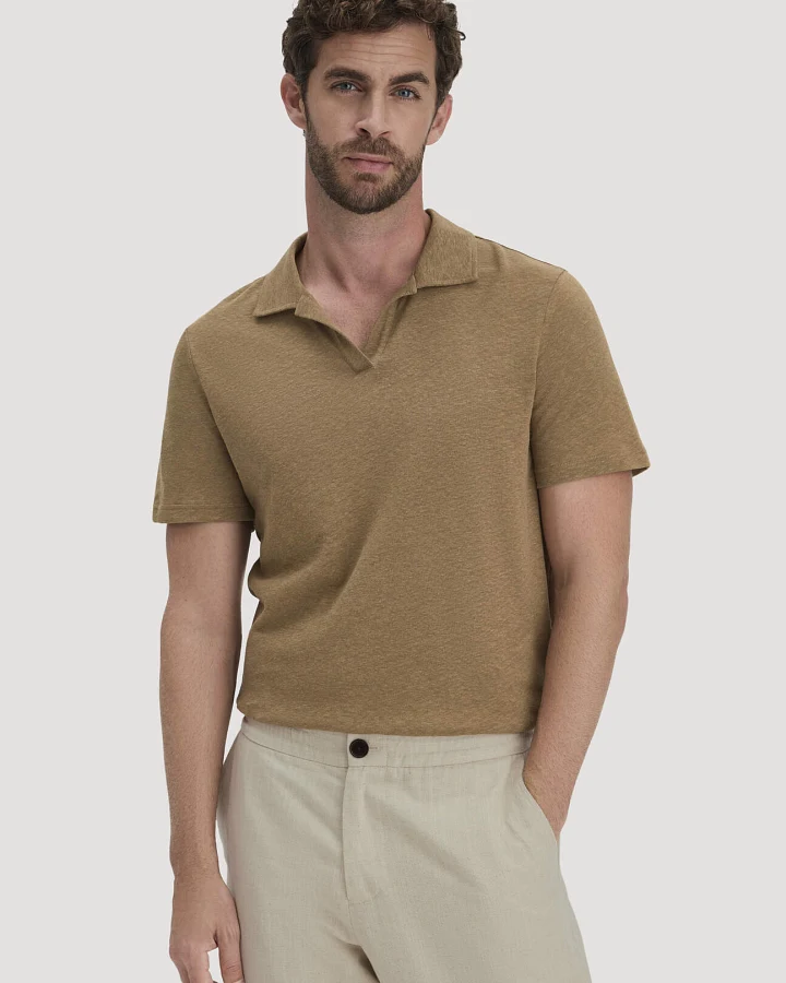 hessnatur Herren Jersey Polo Relaxed aus Leinen und Bio-Baumwolle - braun - Größe 48