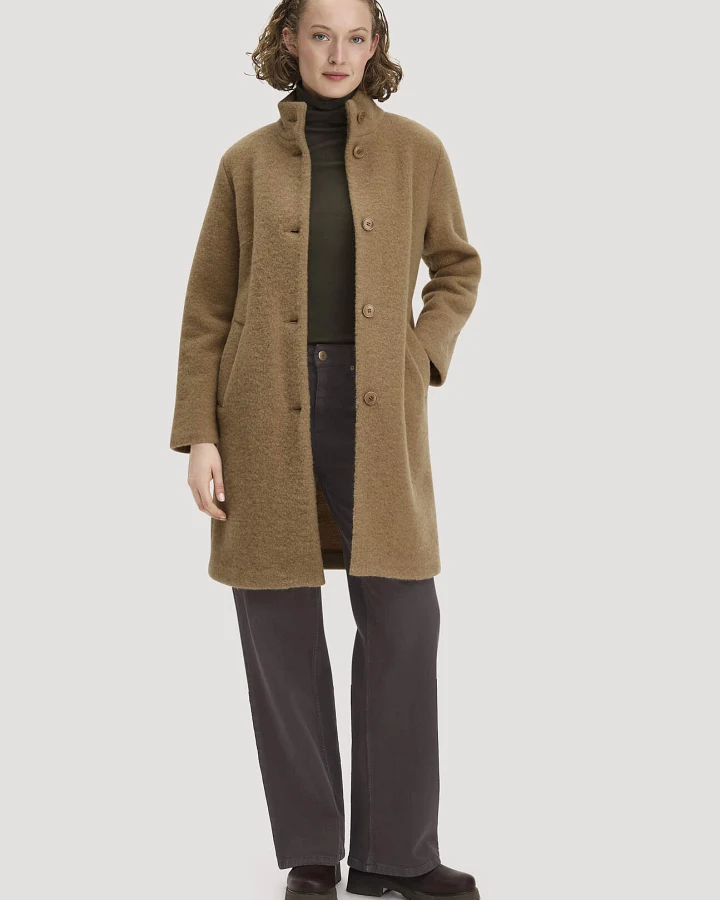 hessnatur Damen Wollfleece Mantel Regular aus Bio-Merinowolle - braun - Größe 44