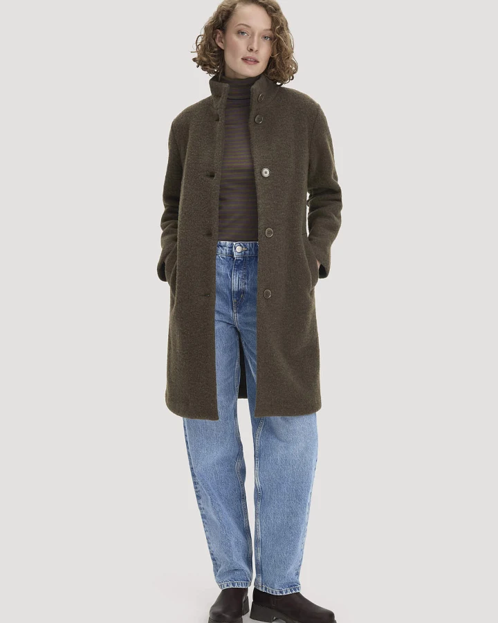 hessnatur Damen Wollfleece Mantel Regular aus Bio-Merinowolle - grün - Größe 44