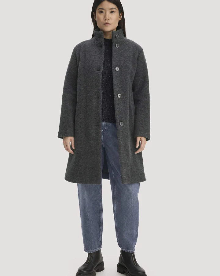 hessnatur Damen Wollfleece Mantel Regular aus Bio-Merinowolle - grau - Größe 44