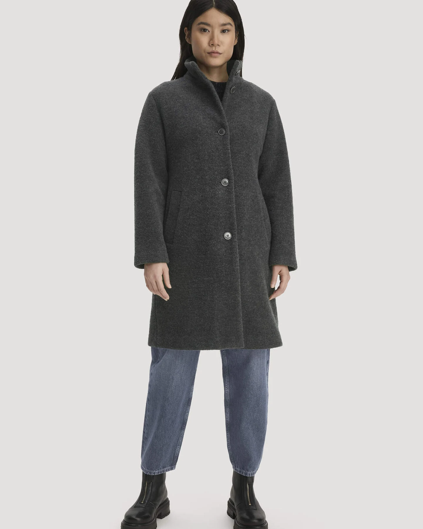 hessnatur Damen Wollfleece Mantel Regular aus Bio-Merinowolle - grau - Größe 44 – Ansicht 3