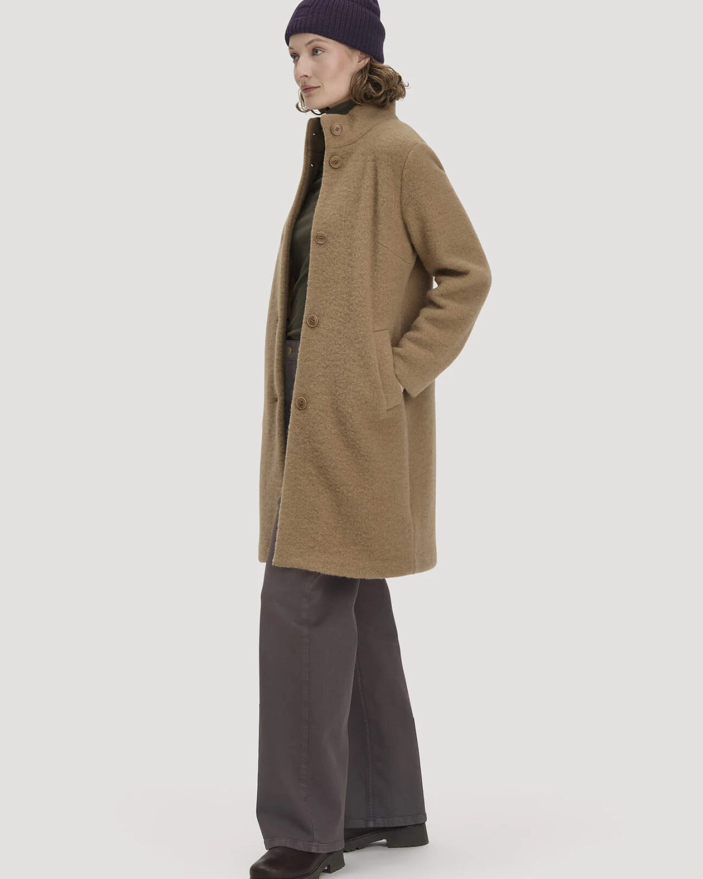 hessnatur Damen Wollfleece Mantel Regular aus Bio-Merinowolle - braun - Größe 40 – Ansicht 4