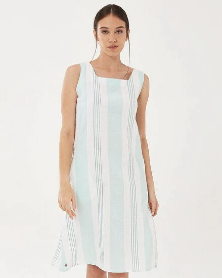 ORGANICATION Kleid aus Leinen-Mix mit Längsstreifen