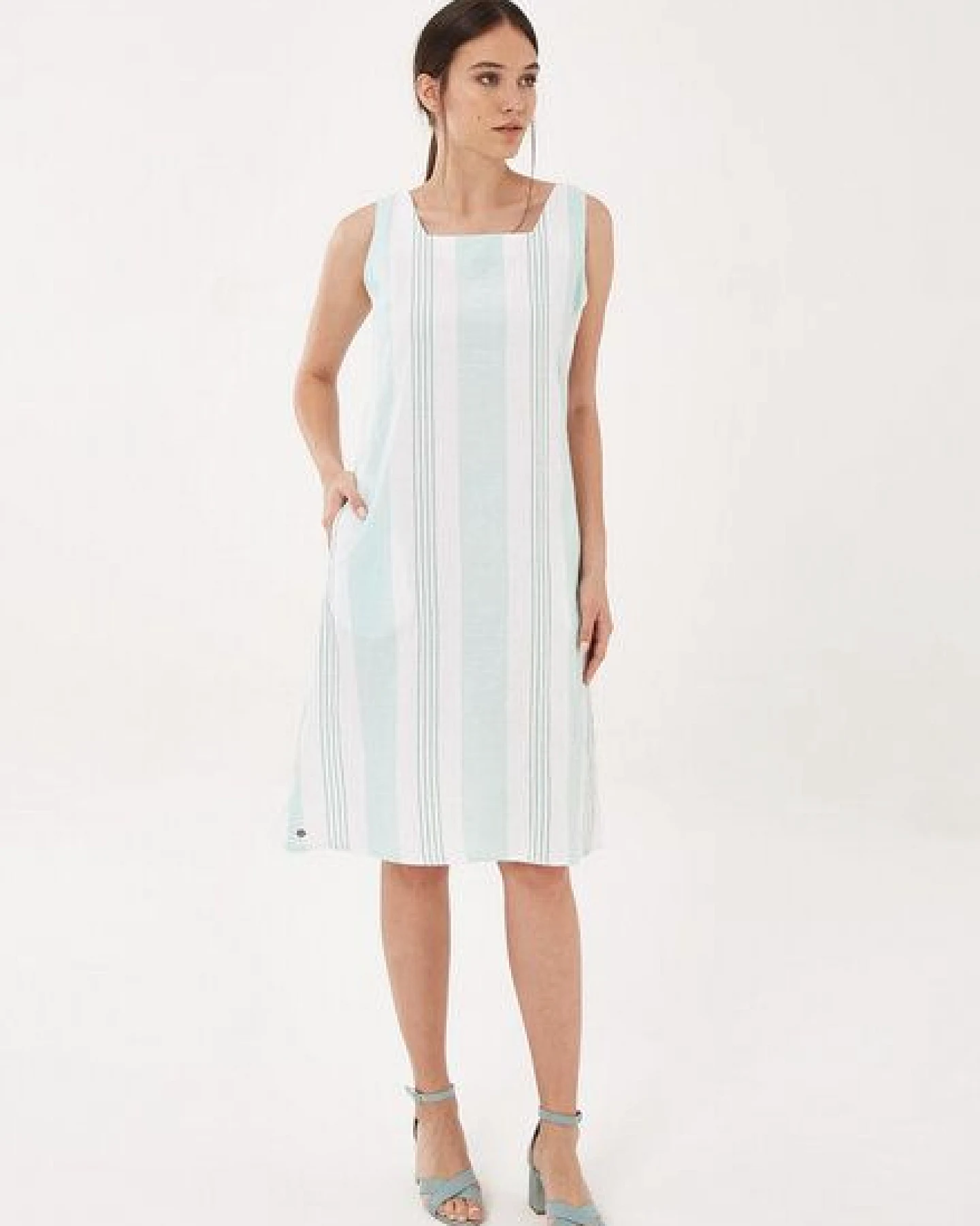 ORGANICATION Kleid aus Leinen-Mix mit Längsstreifen – Ansicht 2