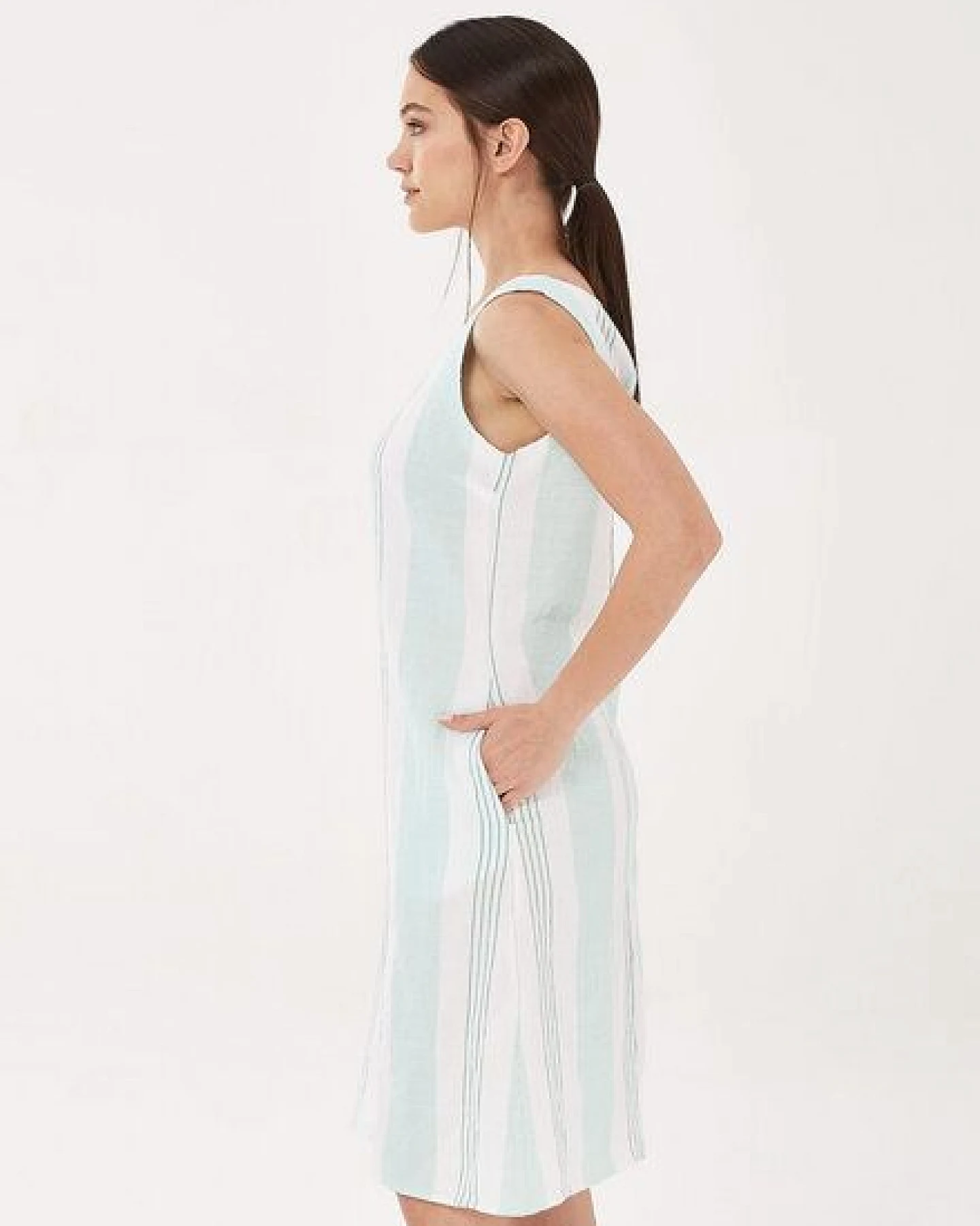 ORGANICATION Kleid aus Leinen-Mix mit Längsstreifen – Ansicht 3