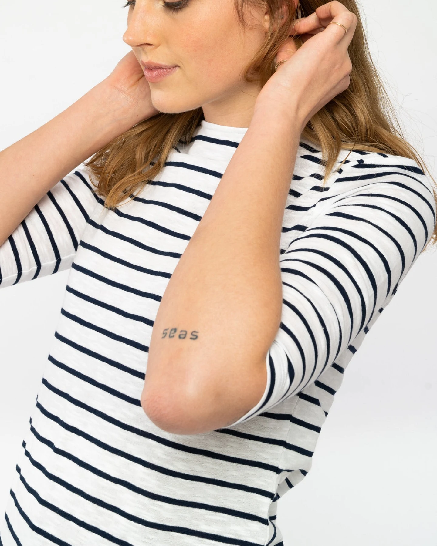 Gestreiftes T-Shirt mit 3/4 Ärmeln aus Bio Baumwolle – Ansicht 2