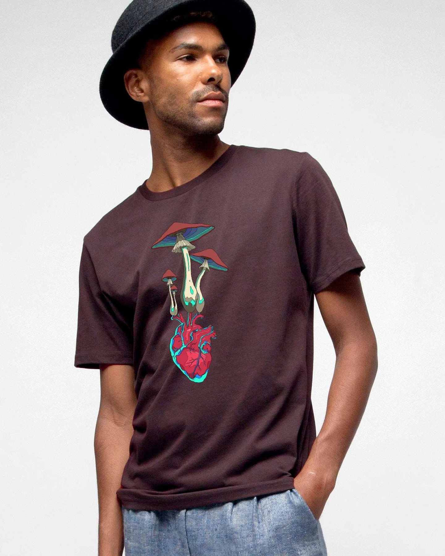 Herz Pilz T-Shirt für Männer – Ansicht 3