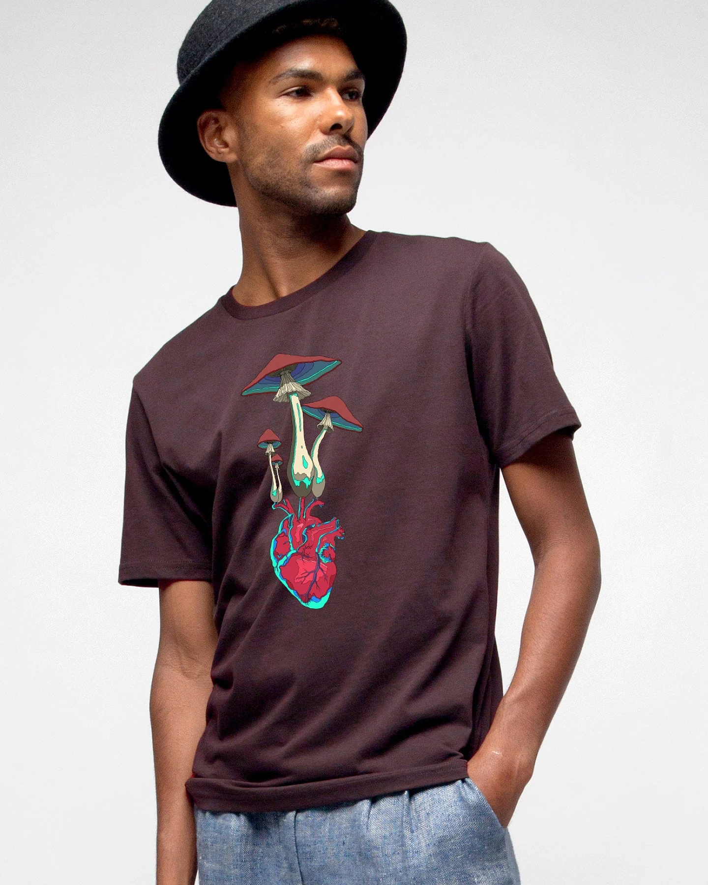Herz Pilz T-Shirt für Männer – Ansicht 3