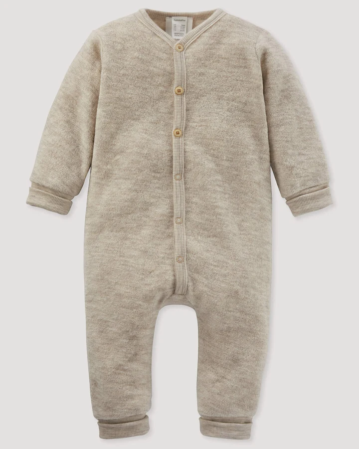 hessnatur Baby Wollfrottee Overall aus Bio-Merinowolle - beige - Größe 86/92