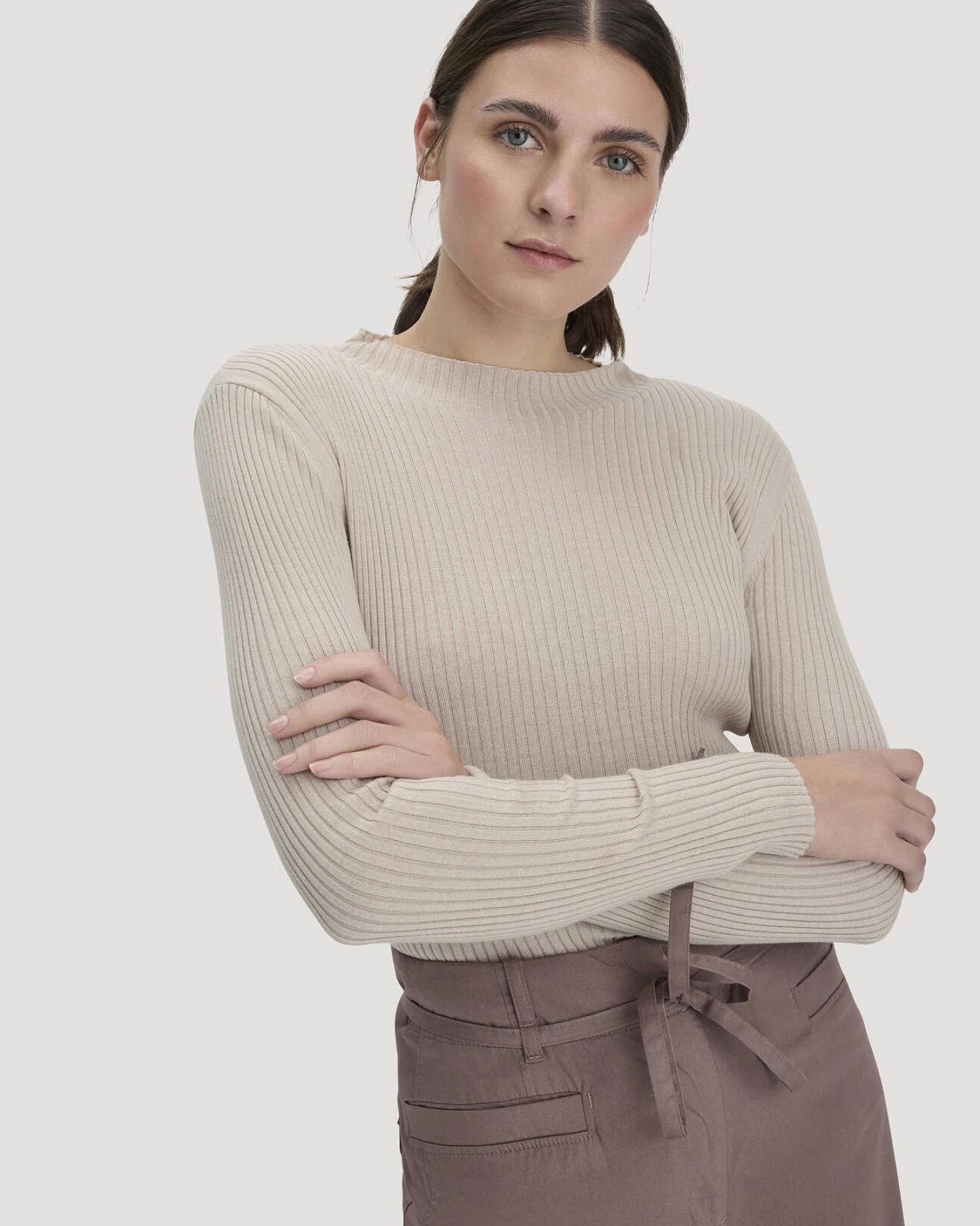 hessnatur Damen Strick Pullover Fitted aus TENCEL™ Lyocell mit Bio-Baumwolle - beige - Größe XXL – Ansicht 4