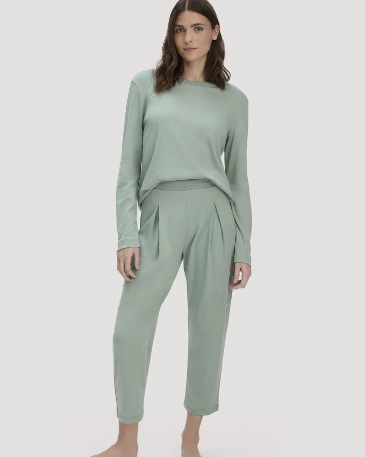 hessnatur Damen Pyjama PURE COTTON aus Bio-Baumwolle - grün - Größe 38