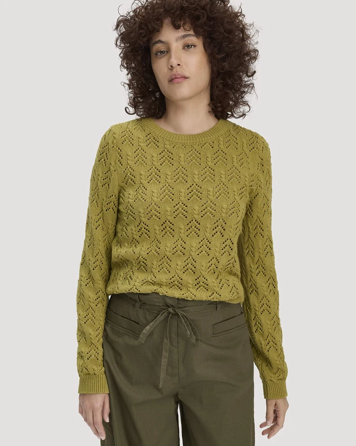 hessnatur Damen Strick Pullover Regular aus Bio-Baumwolle und Schurwolle - grün - Größe L