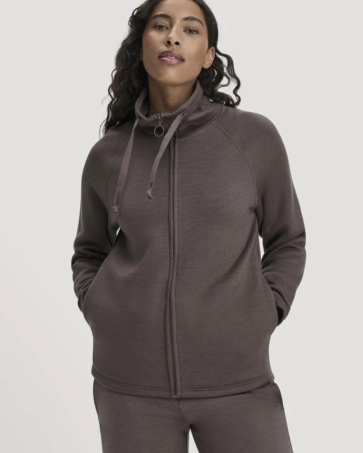 hessnatur Loungewear Jacke Relaxed ACTIVE WOOL aus Bio-Merinowolle - lila - Größe L