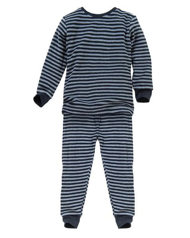 Produktseite: People Wear Organic Frottée Pyjama, blau geringelt
