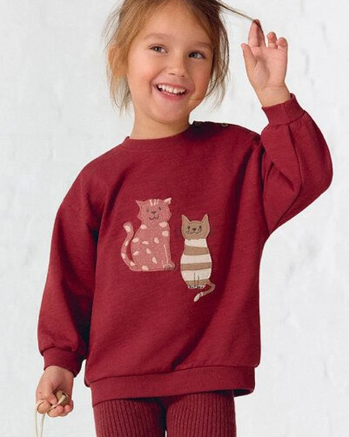Produktseite: People Wear Organic Sweat Pullover, rot uni, "Katzen"