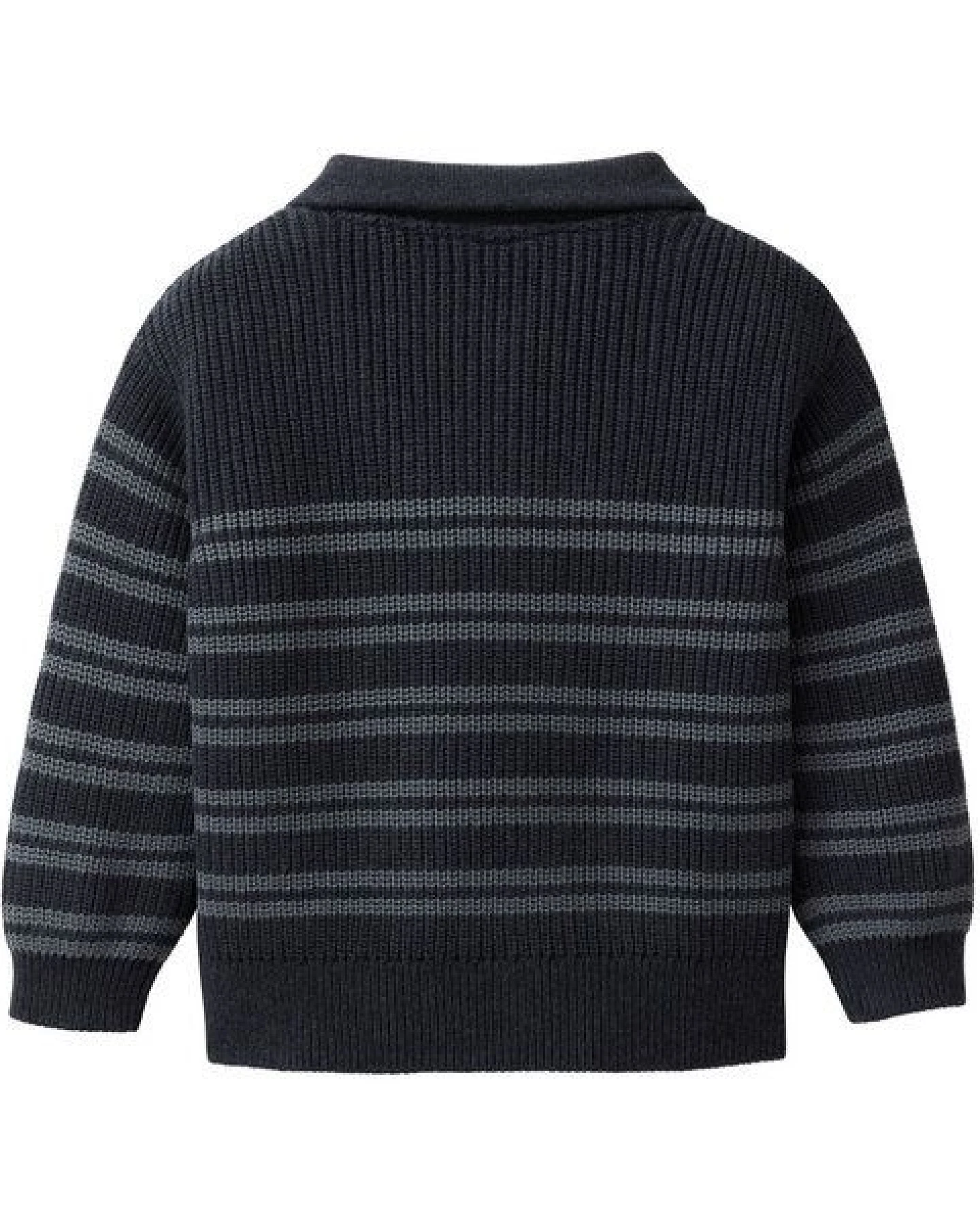 People Wear Organic Strick Pullover Troyer, blau geringelt – Ansicht 2