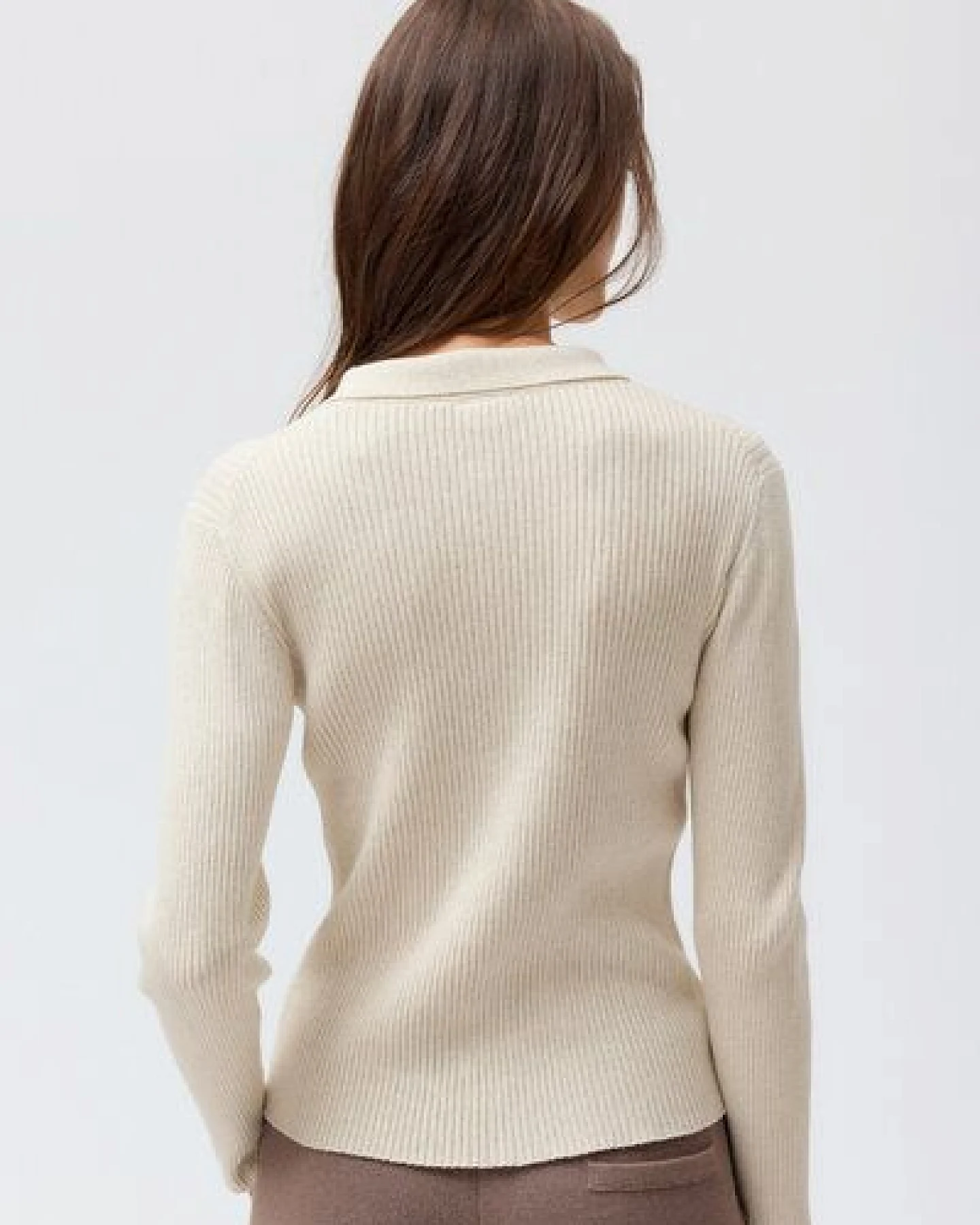 People Wear Organic Rippstrick Strickjacke Polokragen, grau mélange – Ansicht 2