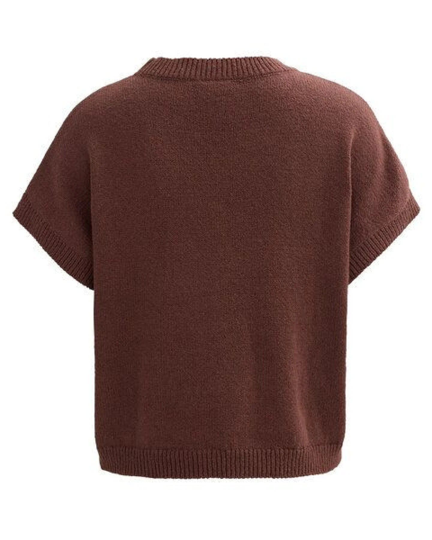 People Wear Organic Boucléstrick Pullover Kurzarm, braun uni – Ansicht 4