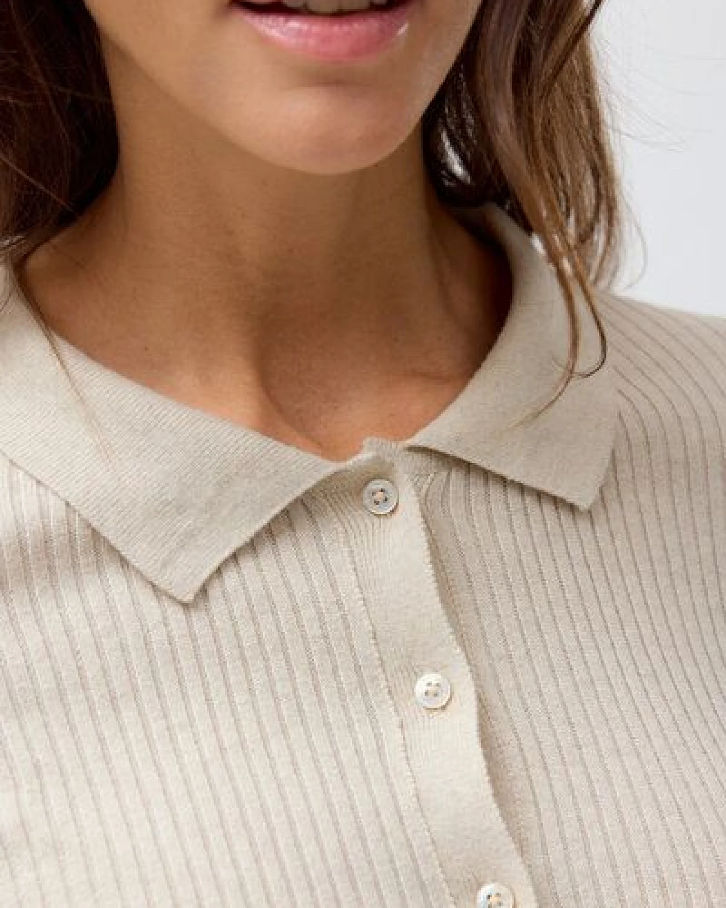 People Wear Organic Rippstrick Strickjacke Polokragen, grau mélange – Ansicht 3