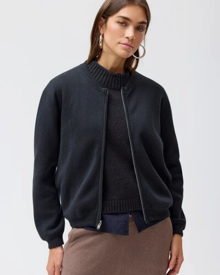 People Wear Organic Strick Blouson, blau uni