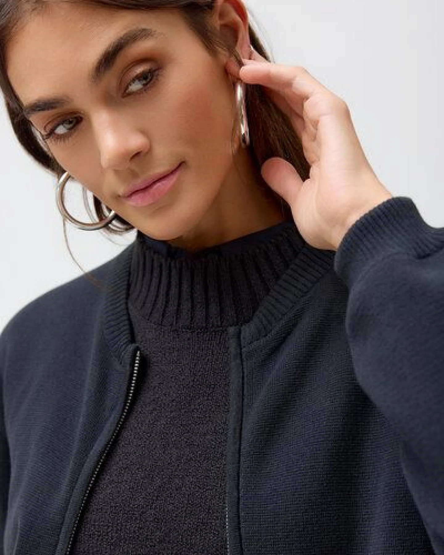 People Wear Organic Strick Blouson, blau uni – Ansicht 3