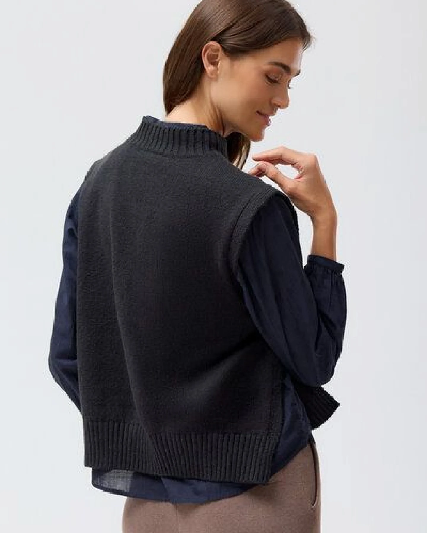 People Wear Organic Strick Pullunder, blau uni – Ansicht 2