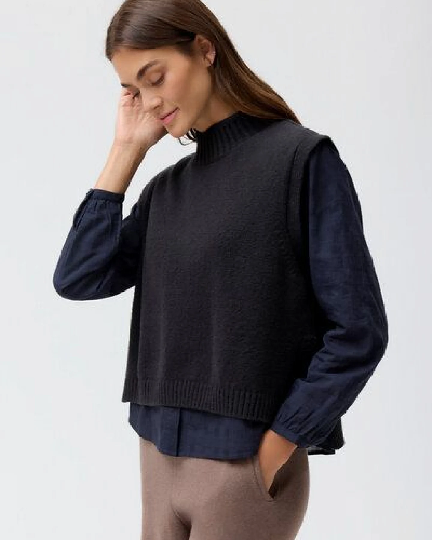 People Wear Organic Strick Pullunder, blau uni – Ansicht 3