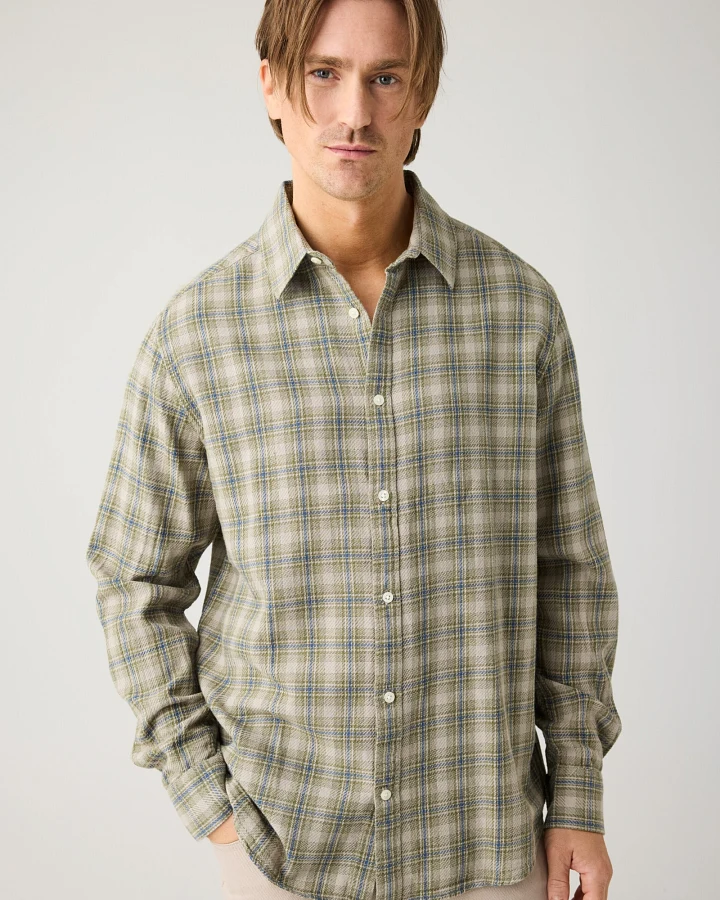 KnowledgeCotton Apparel Herren vegan Hemd Lose Karo Beige