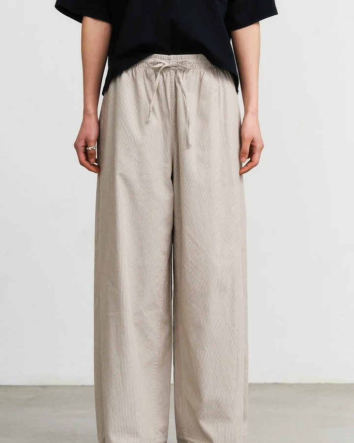 Rotholz Damen vegan Hose Lightweight Flared Beige Stripe