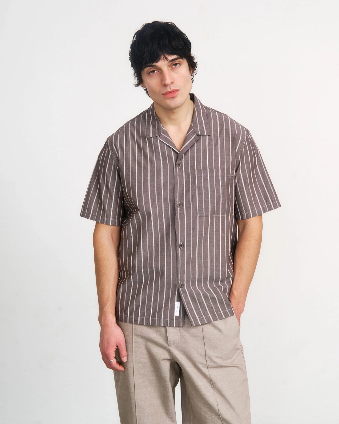 Rotholz Herren vegan Hemd Bowling Braun Gestreift – Ansicht 2