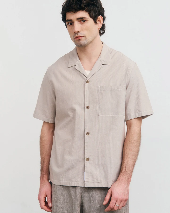 Rotholz Herren vegan Hemd Bowling Beige Gestreift