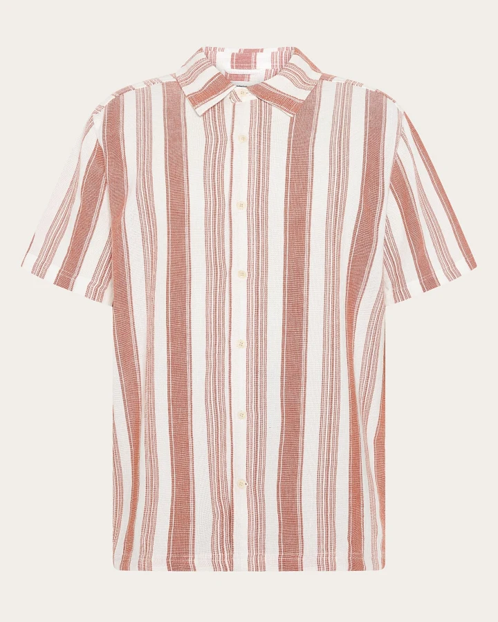 KnowledgeCotton Apparel Herren vegan Hemd Relaxed Stripe Kurzarm Rot